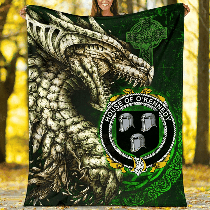 Ireland Premium Blanket - House of O'KENNEDY Family Crest Blanket - Dragon Claddagh Cross A7