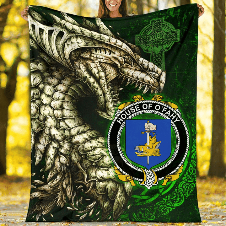 Ireland Premium Blanket - House of O'FAHY Family Crest Blanket - Dragon Claddagh Cross A7