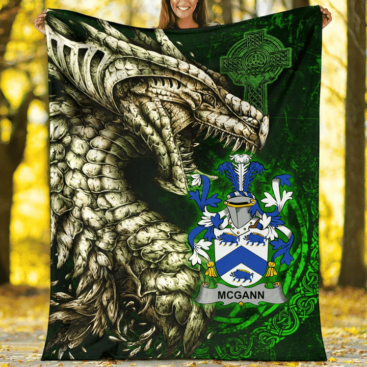 Ireland Premium Blanket - McGann or Magan Family Crest Blanket - Dragon Claddagh Cross A7