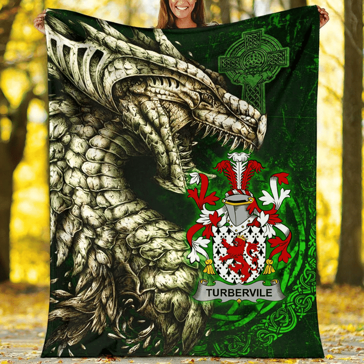 Ireland Premium Blanket - Tubervile or Tuberville Family Crest Blanket - Dragon Claddagh Cross A7