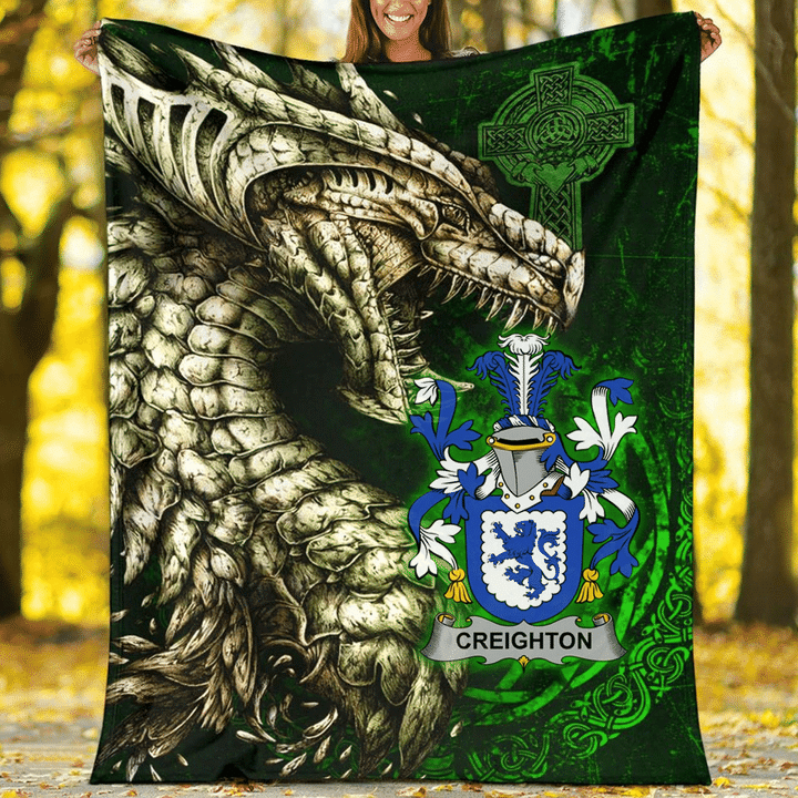 Ireland Premium Blanket - Creighton Family Crest Blanket - Dragon Claddagh Cross A7