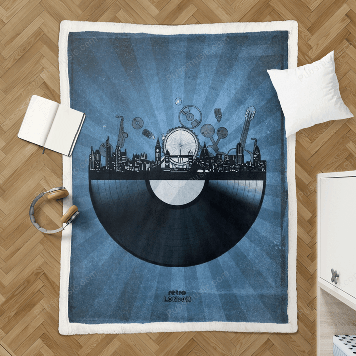 london skyline vinyl 2 - City Skyline Vinyl Sherpa Fleece Blanket