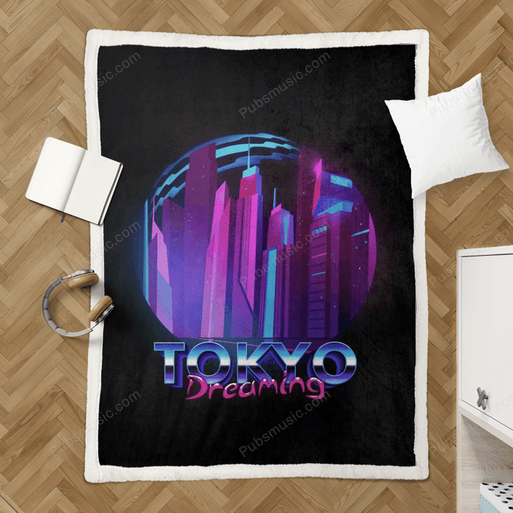 Tokyo Dreaming  - 80s Retro World Sherpa Fleece Blanket