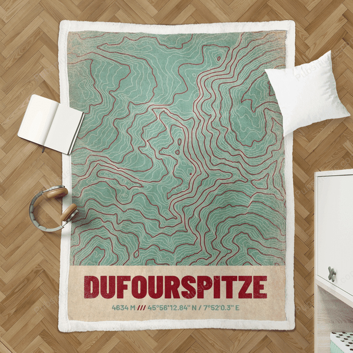 Dufourspitze Topo Map - Topographic Maps Retro Sherpa Fleece Blanket
