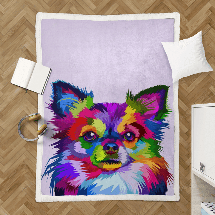 colorful chihuahua dog  - Colorful Dogs On Pop Art Sherpa Fleece Blanket