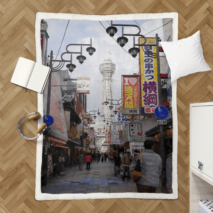 Osaka Tsutenkaku tower - Japan Sherpa Fleece Blanket