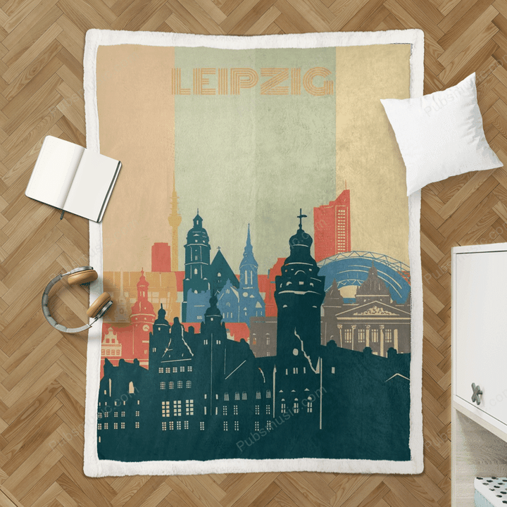 leipzig city retro - Cityscape Retro Sherpa Fleece Blanket