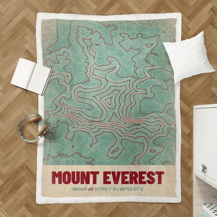 Mount Everest Topo Map - Topographic Maps Retro Sherpa Fleece Blanket