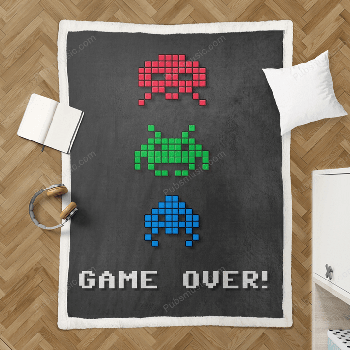 Game Over - Retro Pixel Art Sherpa Fleece Blanket