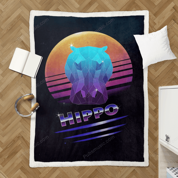 Retro Synthwave Hippo - 80S Retro Synthwave Sherpa Fleece Blanket