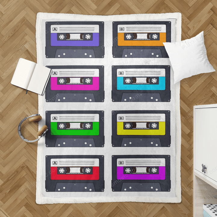 Retro Cassette Tapes - Graphic Art Sherpa Fleece Blanket