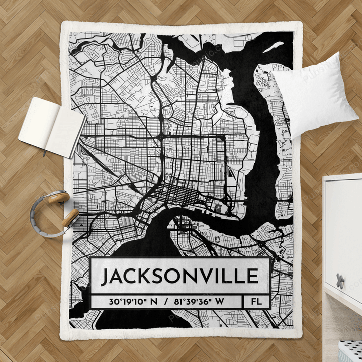 Jacksonville City Map - City Maps Usa Retro Sherpa Fleece Blanket