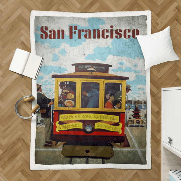 San Francisco Tram - Travel World Retro Sherpa Fleece Blanket