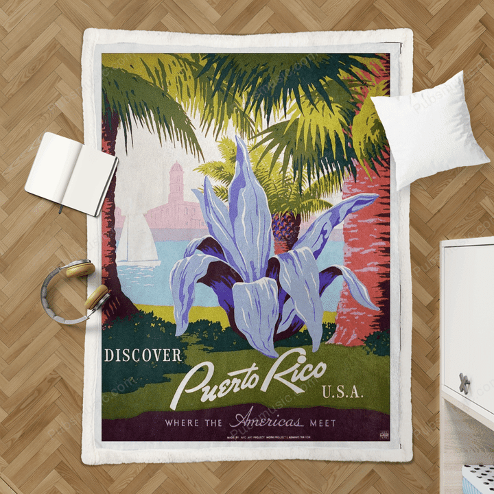 Vintage Travel Puerto Rico - Vintage Travel Sherpa Fleece Blanket