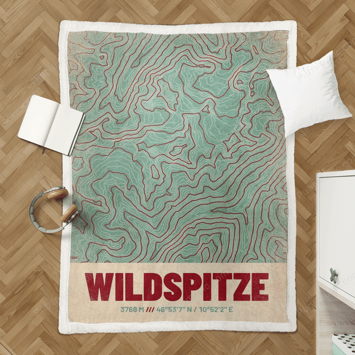 Wildspitze Topographic Map - Topographic Maps Retro Sherpa Fleece Blanket