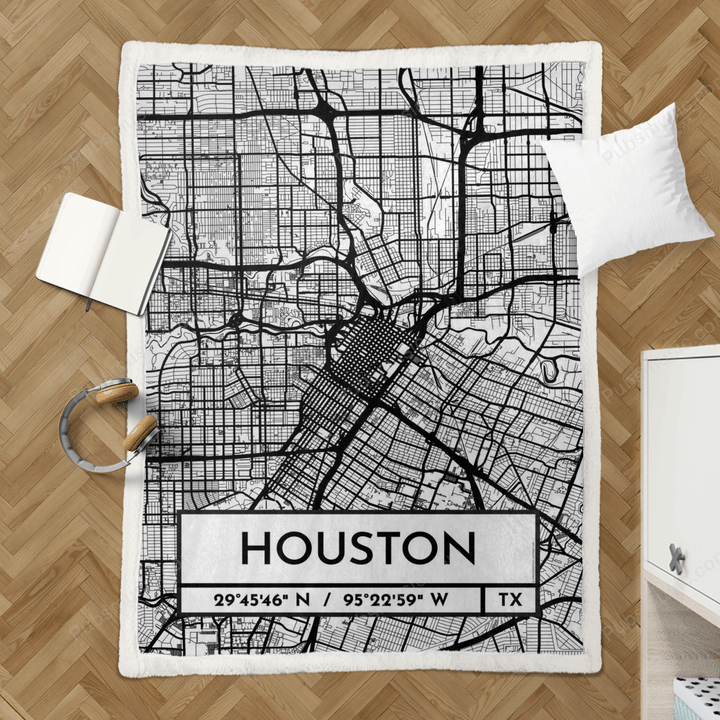 Houston City Map Design - City Maps Usa Retro Sherpa Fleece Blanket