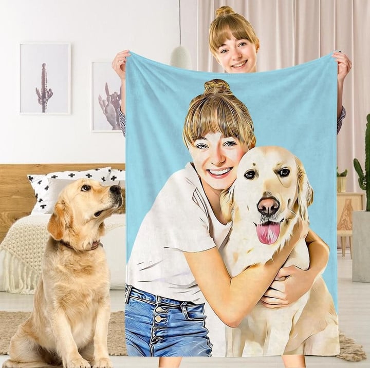 Custom Dog Blankets Personalized Pet Photo Painted Art Portrait Fleece Throw Blanket