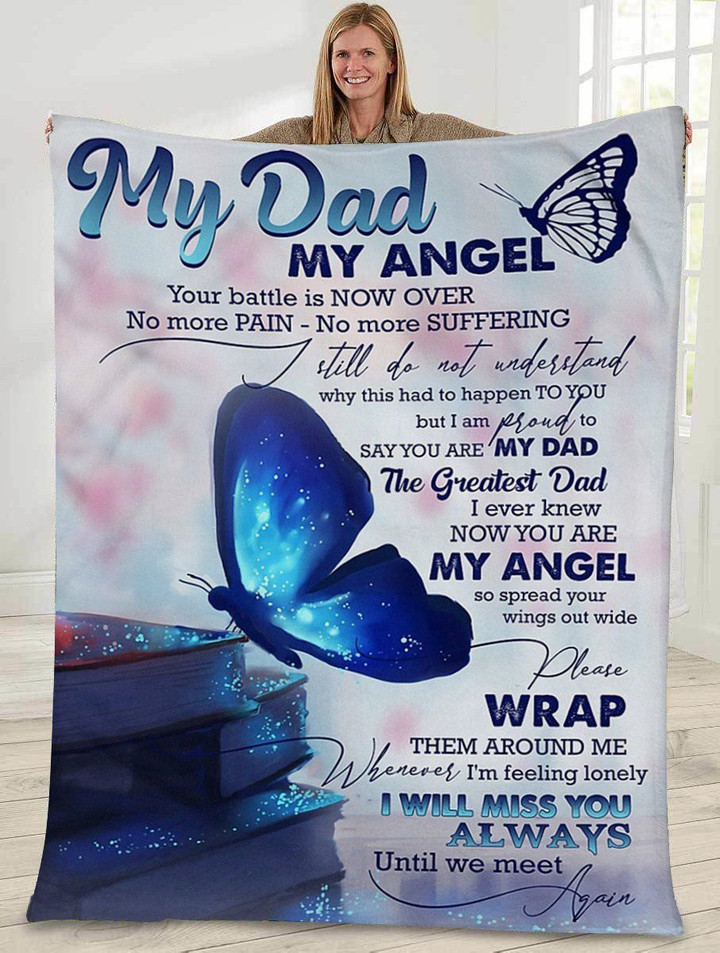 Gift for dad - Angel dad until we meet again - Father's day gifts | Colorful | 3D Print Fleece Blanket |30x40 50x60 60x80inch