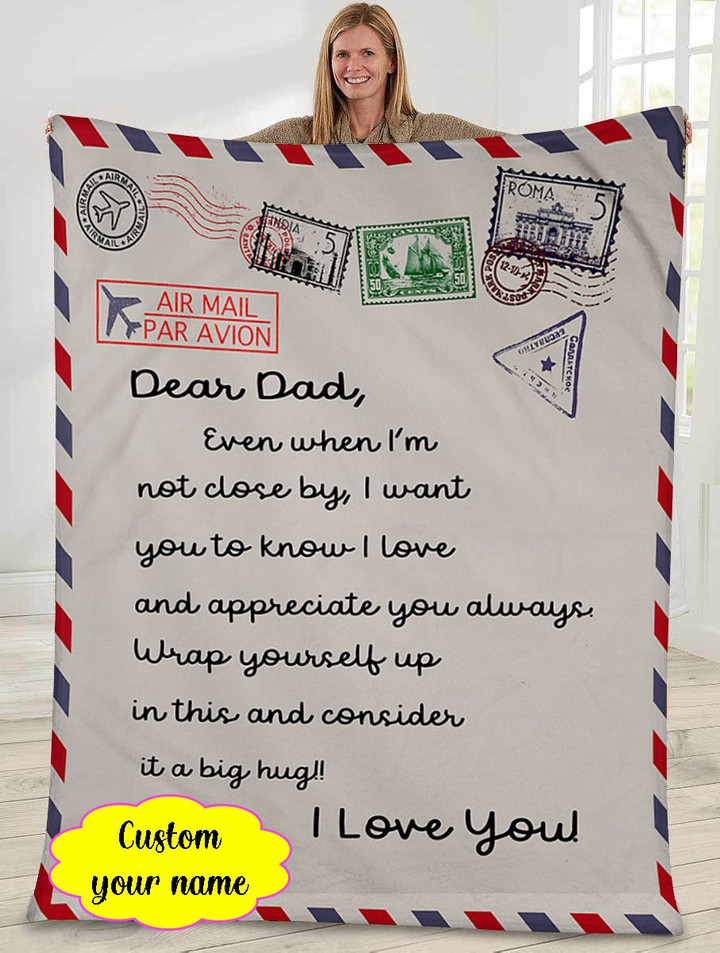 Custom name - Gift for dad - Mail letter big hug - Father's day gifts | Colorful | 3D Print Fleece Blanket |30x40 50x60 60x80inch