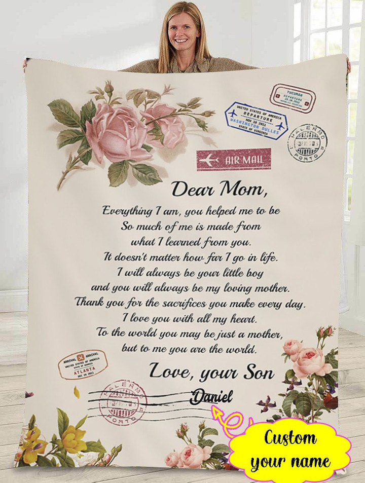 Personalized Mother's day gift - Dear mom - Air mail - Son gift to mom 131 - Blanket