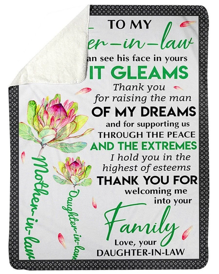 Thanks For Welcoming Me Into Your Heart To Mother In Law Fleece Blanket Sherpa Blanket