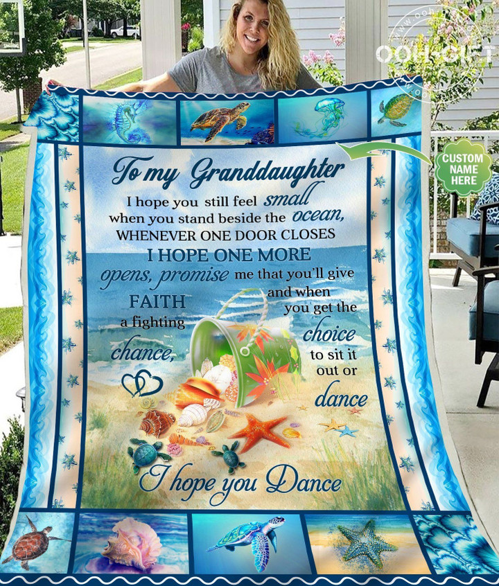 Gift For Granddaughter Fleece Blanket Seashell Whenever One Door Closes