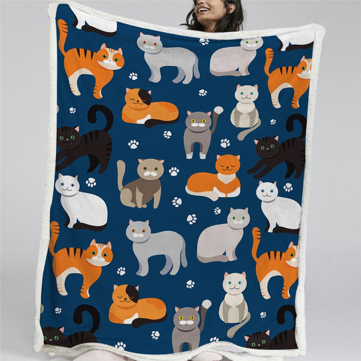 Cartooned Cat Themed Sherpa Fleece Blanket