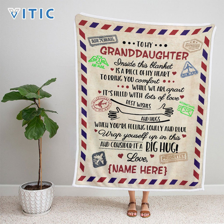 Viticstore™ Personalize Airmail Blanket To Granddaughter - fleece blanket gift for granddaughter blanket gift ideas airmail letter blanket unique gifts
