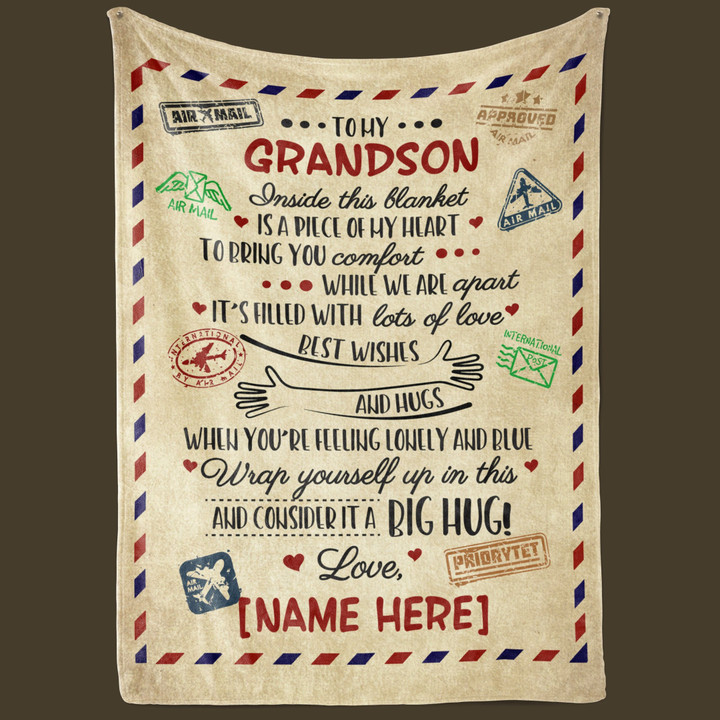 Viticstore™ Personalize Airmail Blanket To Grandson- fleece blanket gift for grandson blanket gift ideas airmail letter blanket unique gifts