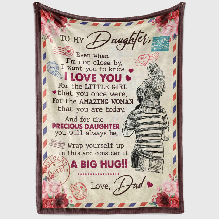 Viticstore™ Sweet Letter Blanket From Dad To Daughter fleece blanket gift for daughter blanket gift ideas unique gifts airmail letter blanket