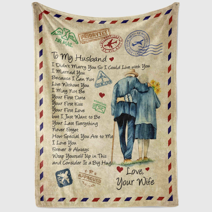 Viticstore™ Love Airmail Blanket From Wife To Husband - First Love - fleece blanket gift for husband blanket gift ideas unique gifts airmail letter blanket