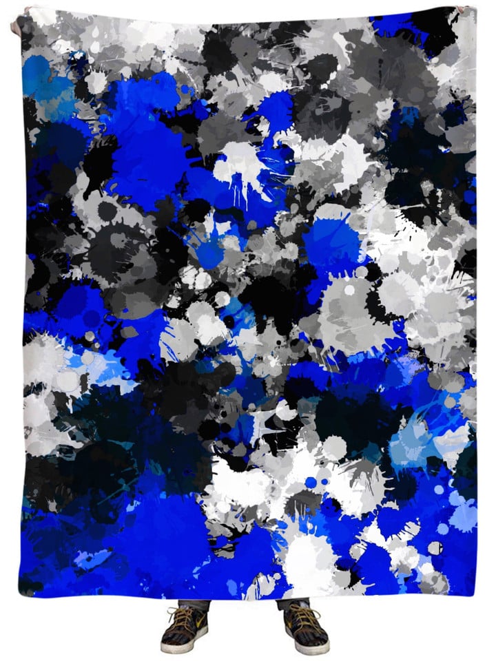Blue and Grey Paint Splatter Plush Blanket