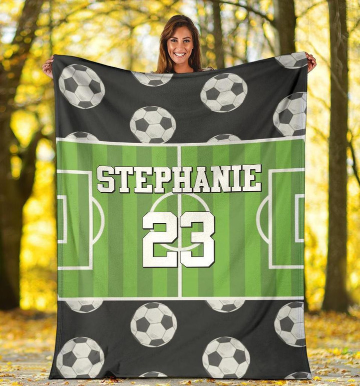 Soccer Field Customized Fleece Blanket With Name