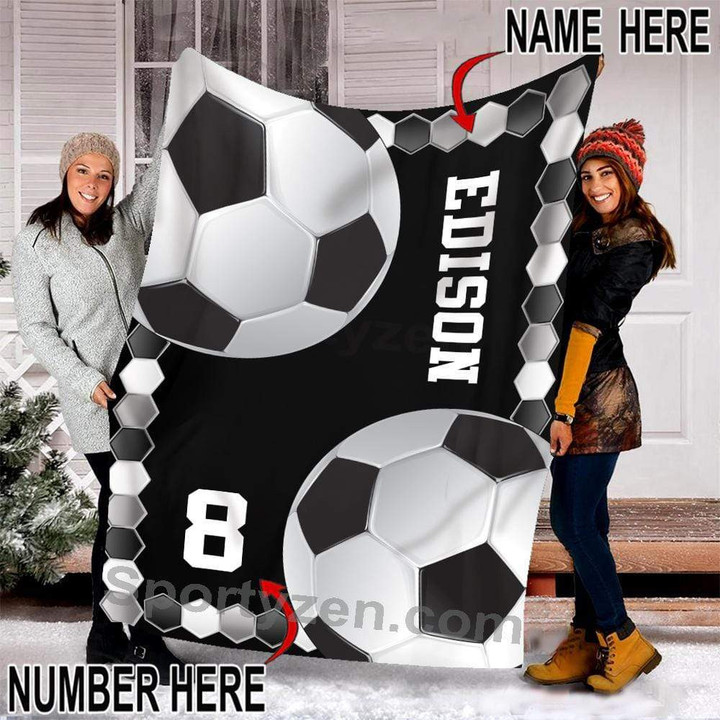 Soccer Ball on black Custom Blankets With Name #242V