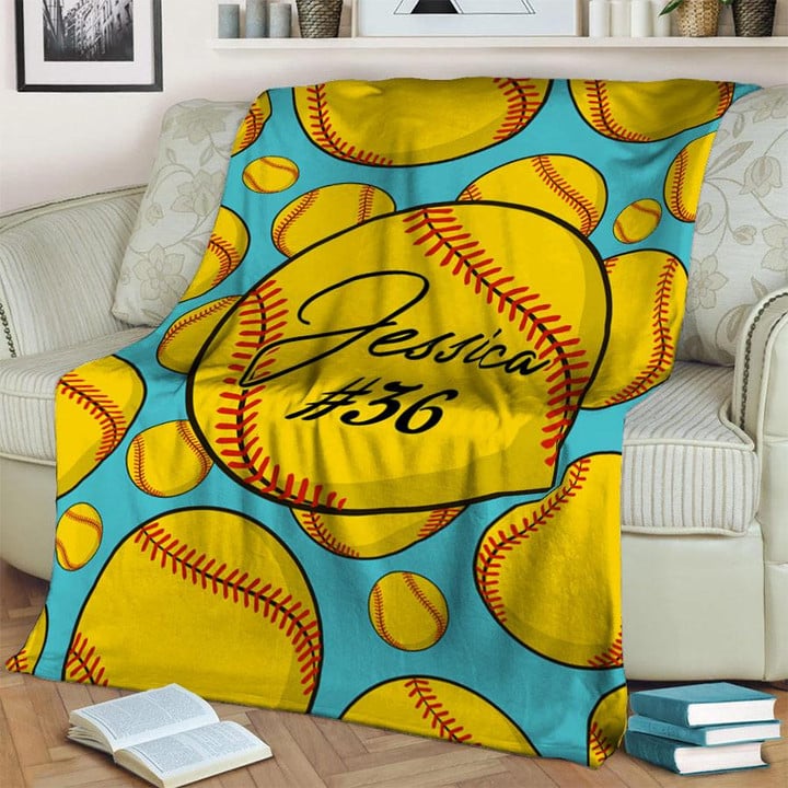 Softball Ball Yellow Pattern Custom Blanket #2310l
