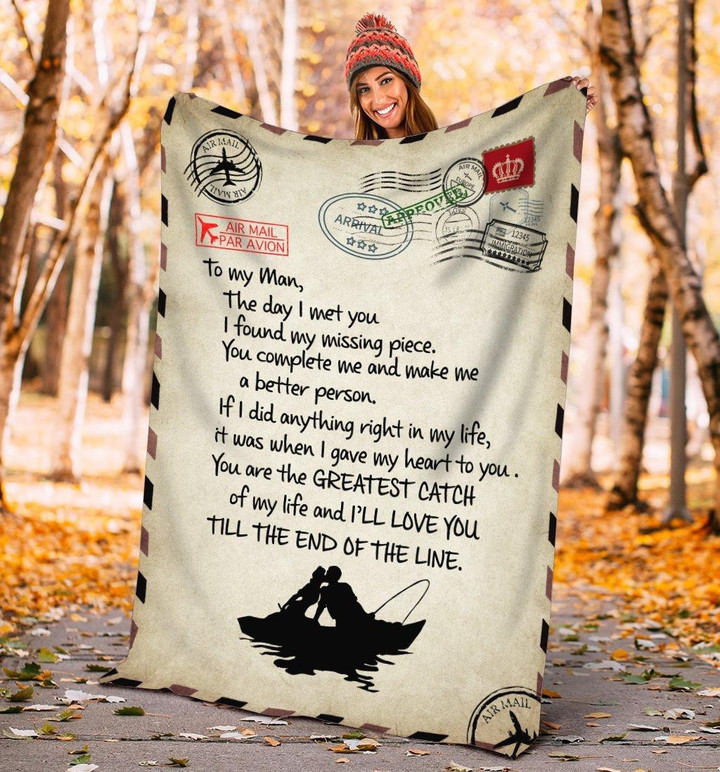 To My Man Fishing Message Custom Name Blanket
