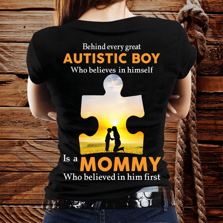 Behind Every Great Autistic Boy Is A Mommy Autism Tshirt