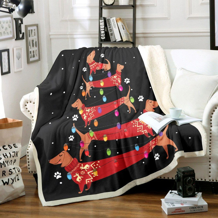 Dachshund Dog Christmas Tree Cg0711036Tt Sherpa Fleece Blanket