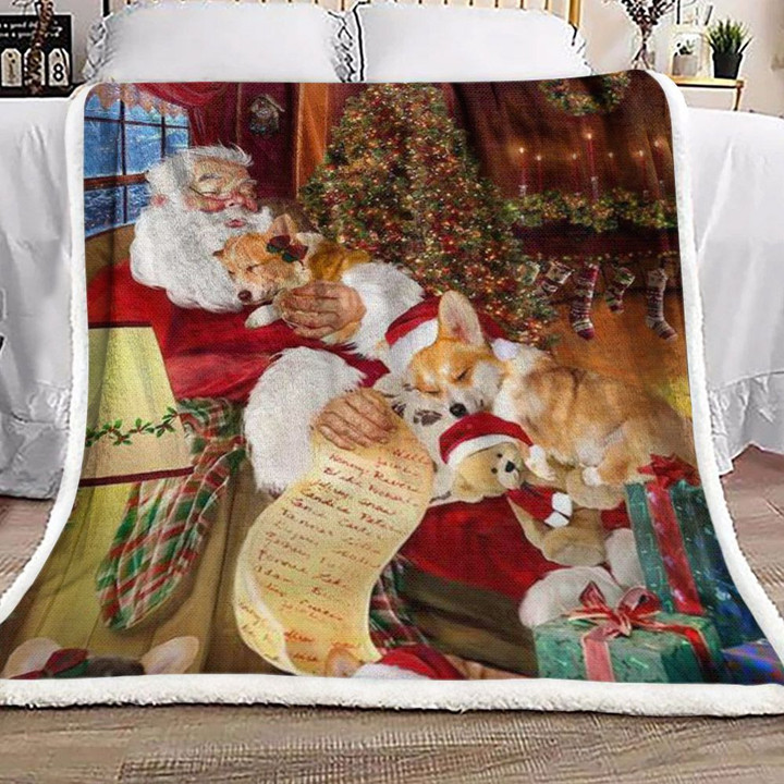 Santa Claus And Corgi Christmas Hn2111124F Sherpa Fleece Blanket