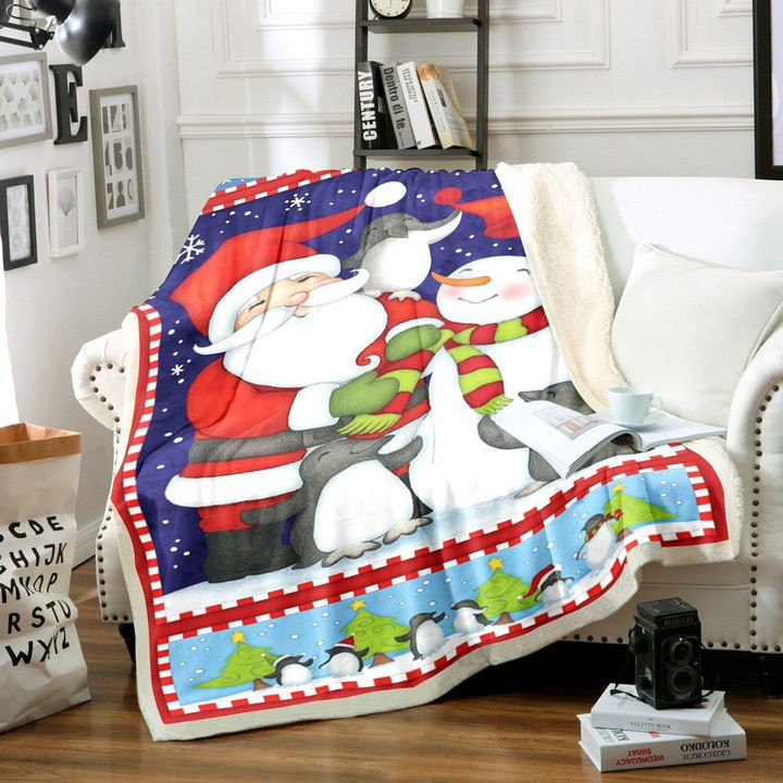 Santa Claus Snowman Merry Christmas Cg2111127Tt Sherpa Fleece Blanket