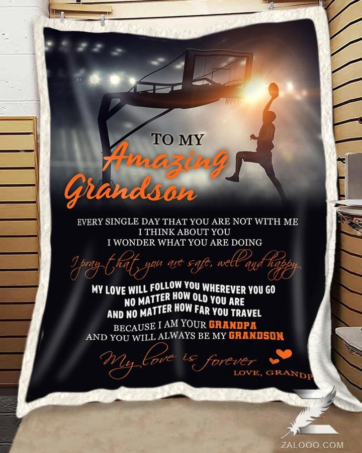 Blanket - Basketball - To My Grandson - I Think About You (Grandpa)