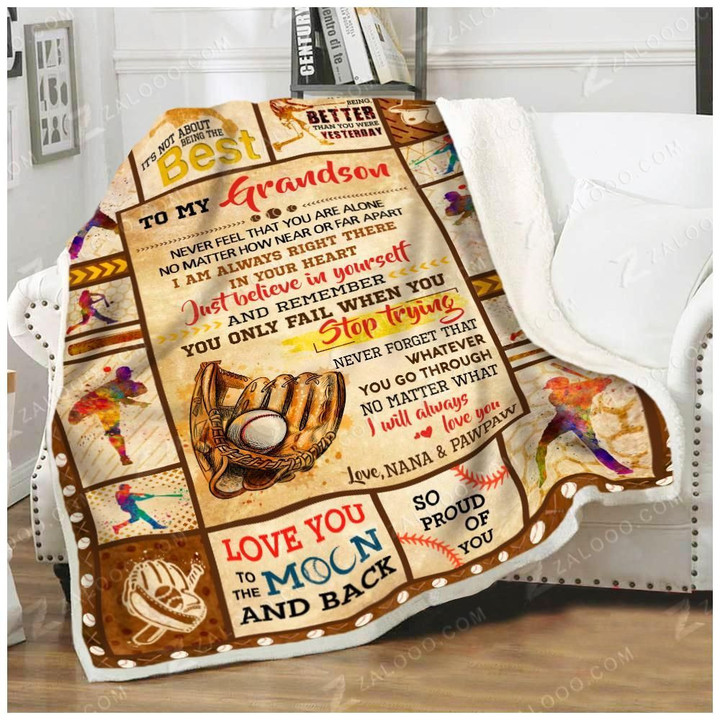 Baseball To My Grandson Never Stop Trying Love Nana And Pawpaw Cl26110047Mdf Sherpa Fleece Blanket