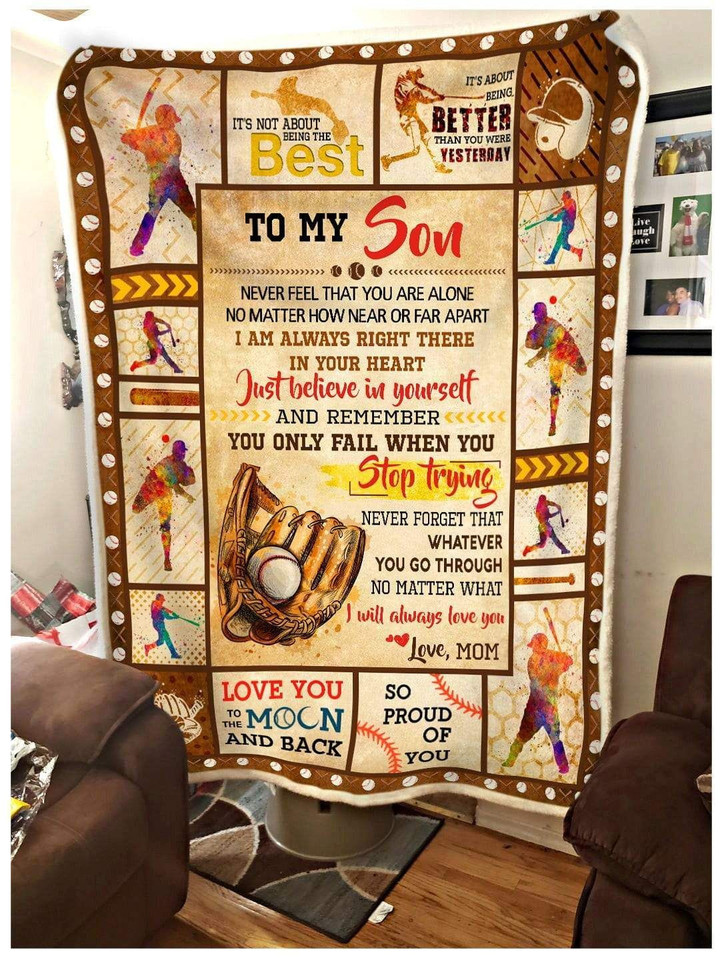 Baseball To My Son Never Stop Trying Love Mom Cl26110061Mdf Sherpa Fleece Blanket