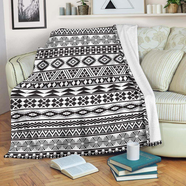 White And Grey Aztec Cl16100695Mdf Sherpa Fleece Blanket