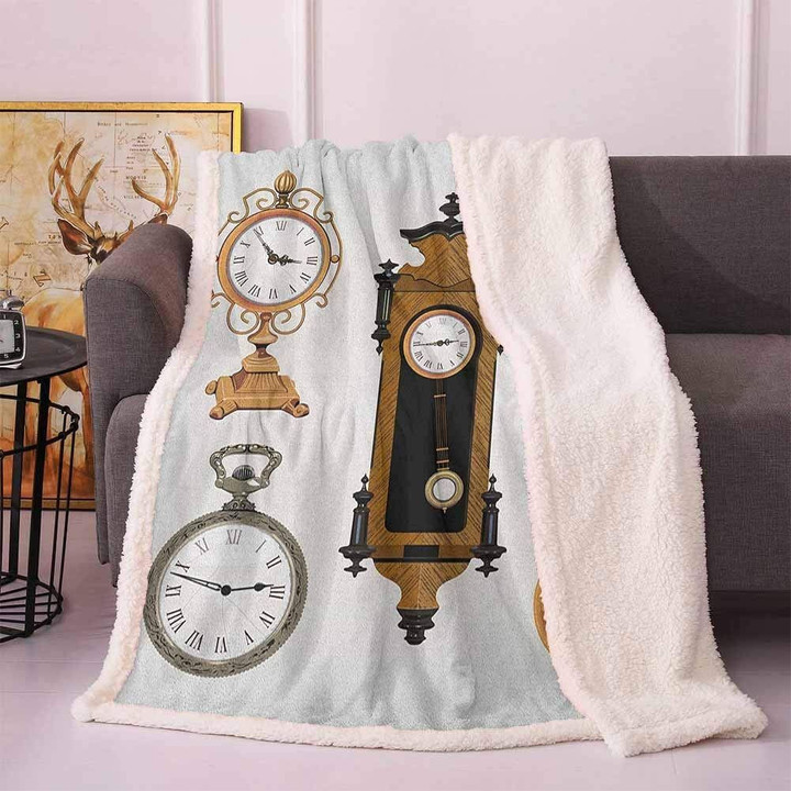 Vintage Styled Clocks Cla1110015F Sherpa Fleece Blanket