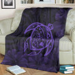 FamilyGater Blanket - Hawaiian Map Turtle Kanaka Hibiscus Polynesian Premium Blankets - Purple - AH - J4C