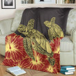 FamilyGater Blanket - Hawaii Turtle Hibiscus Red Premium Blankets - AH - J4C