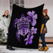 FamilyGater Blanket - Hawaiian Kanaka Hibiscus Plumeria Mix Polynesian Turtle Premium Blankets - Violet - AH - JRC