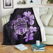 FamilyGater Blanket - Hawaiian Kanaka Hibiscus Plumeria Mix Polynesian Turtle Premium Blankets - Violet - AH - JRC