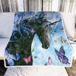 Black Unicorn And Butterflies Ni0701005Yd Fleece Blanket